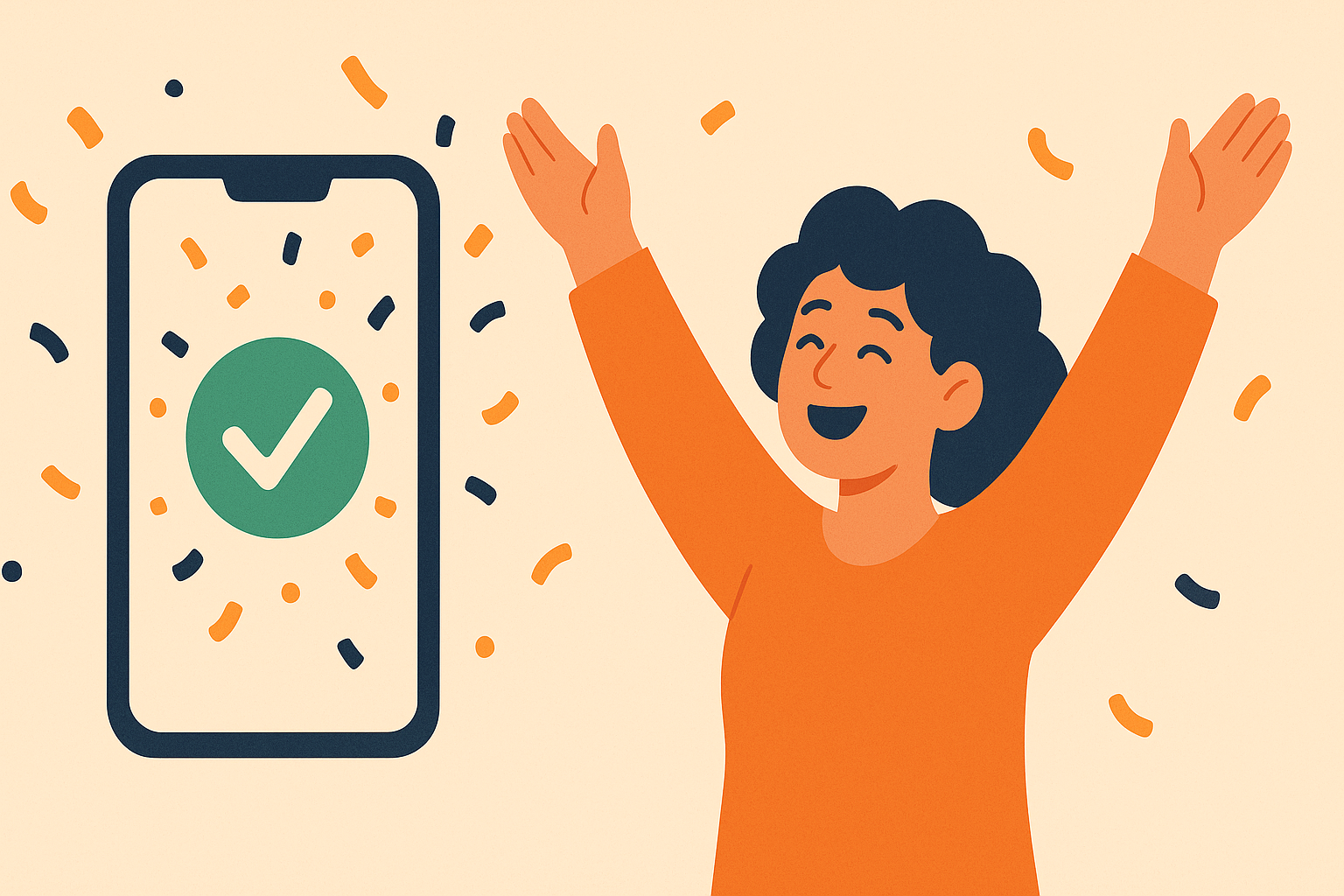 Illustration of an application being approved with a green check
